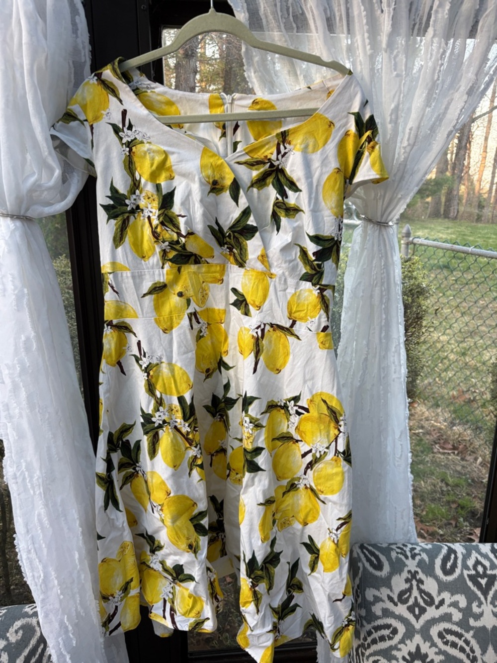 Lemon Print A-Line Sundress - White & Yellow